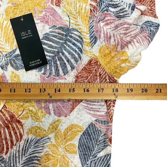Isle Easentials Multicolor Leaf Print Top Blouse Tie Front Small 10-12 - Picture 9 of 10